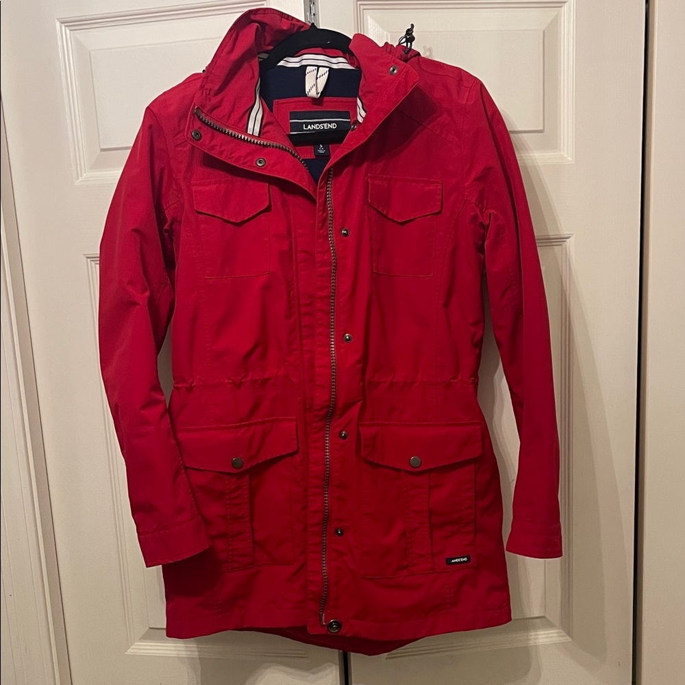 Lands' End Red Lined Raincoat
